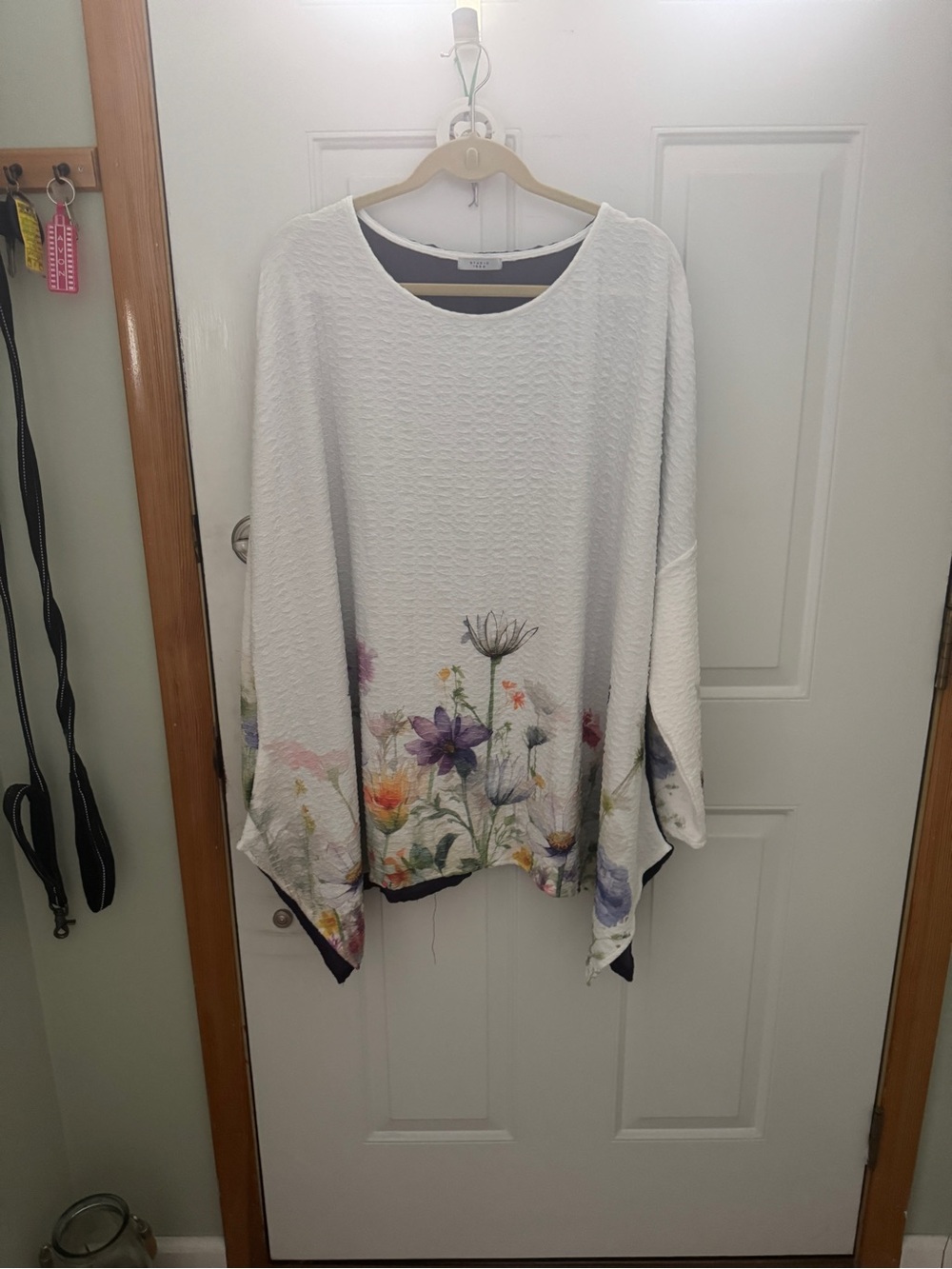 White Floral-Trim Women's Pullover Tunic
